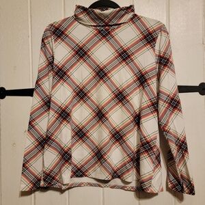 Talbots Womens Top Plaid Turtleneck Long Sleeve Size Large